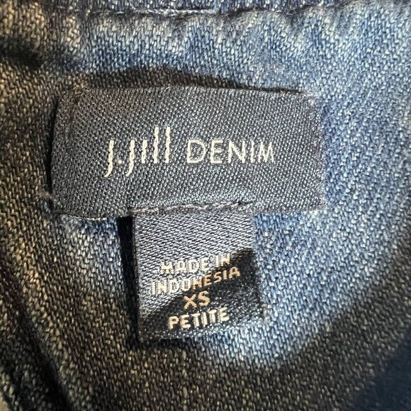 J.Jill Denim XS Petite Shift Tie Dress Blue Cotton Pockets Raw Hem Sleeveless - Picture 6 of 8
